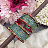 Vriksham Royal Aqua Blue Bangles with Ruby Red Meenakari Borders-G19844